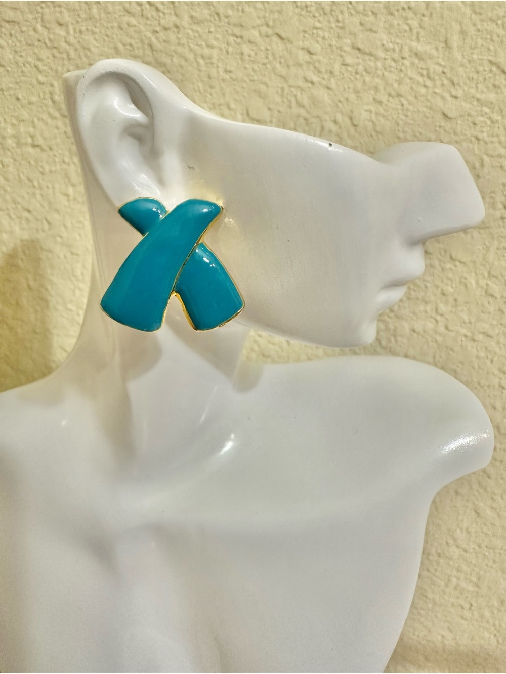 Vintage Gold Plated Turquoise Enamel Cross-Style Earrings